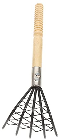 TOYANDONA Râteau à Palourdes Acier Inoxydable avec Filet Intégré pour Plage Et Récolte Fruits De Mer Poignée Ergonomique Bois Antidérapante