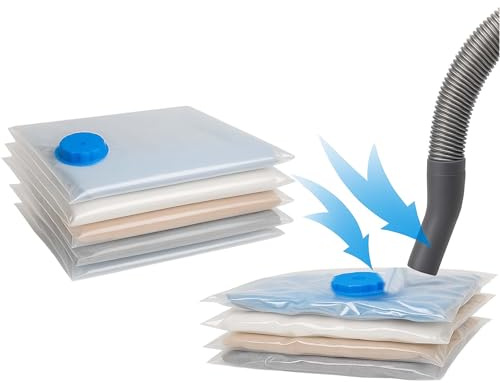 Kleider Vakuumbeutel XL 4er Set 100x80 cm Jumbo Vakuumsack Platzsparer | BURI Basics, luftdicht, Kompressionsbeutel, Stauraum, Decken, Bettwäsche, transparenter Kunststoff, wiederverwendbar, Ordnung