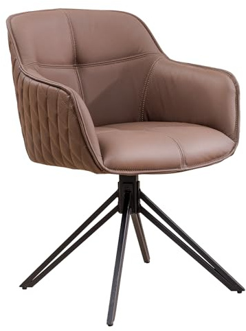 Stuhl EUPHORIA - 61x57cm - braun - Echtleder Metall-Gestell drehbar | Auto-Return-Funktion, Armlehne, hoher Komfort, bequeme Polsterung, stabil, Design, Retro, Eyecatcher