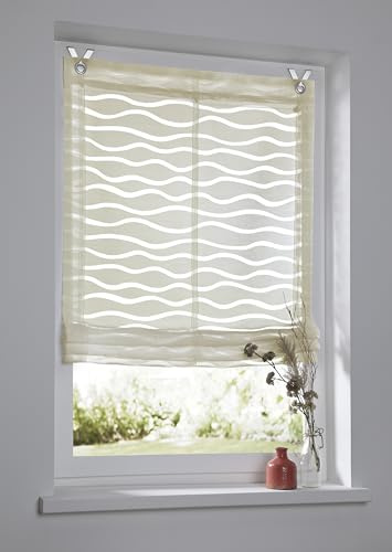 Raffrollo Enya Natur mit Ösen Raffgardine Ausbrenner Welle halbtransparent B 80 x H 140 cm