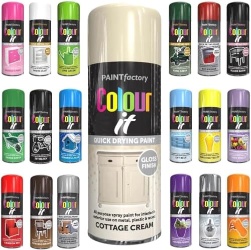 Pack of 12 Spray Paint Cottage Cream Gloss Aerosol 400ml Cans - Quick Dry, All Purpose Spray Paint for Interior and Exterior Ideal for Wood, Metal, Plastic, Indoor & Outdoor Use