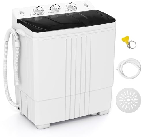 Giantex Portable Washing Machine, 20 LBS Washer & Spinner Combo with Built-in Drain Pump & Time Control, Compact Twin Tub 12 LBS Washing & 8 LBS Spin Drying for Apartment Dorm RV (Black+White)