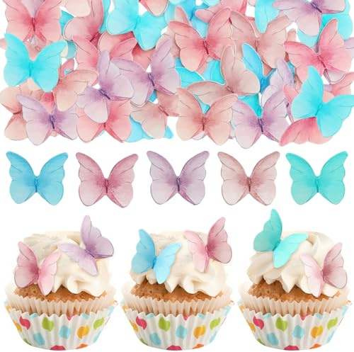 Lishang 48 Stück Schmetterlinge für Torte Schmetterling Tortendeko Schmetterlinge Cupcake Schmetterling Deko Torte für Hochzeit Geburtstag Jubiläum