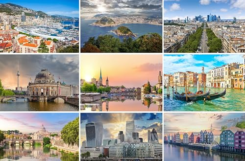 Postkarten-Set Städte in Europa - 9 Karten / Ansichtskarten / Grußkarten | Fotos Bilder aus Zürich Venedig Trondheim Berlin Rom London Paris Monte Carlo / Frankreich Deutschland Italien Norwegen