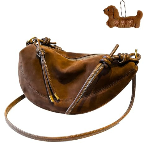Generisch Suede Bags for Women Crescent Bag Crossbody Shoulder Women's Chocolate Brown Suede Dumpling Crossbody Handbags Trendy Vintage