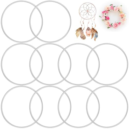 DOPENSPI 10 Stück Metallringe zum Basteln, 15cm Silber Metallring, zum Basteln für Weihnachtskränze, Drahtringe Deko Ringe Makramee, Wandbehänge Dekoringe zum Hängen für Traum Fänger