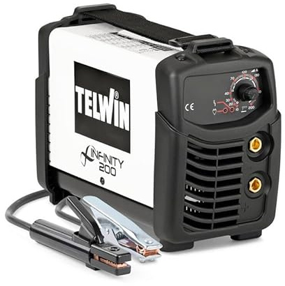 Telwin INFINITY 200 Saldatrice Inverter MMA e TIG DC, 200A, con Accessori per Saldatura, Elettrodi fino a 4 mm, Protezione Termostatica, Compatta e Portatile