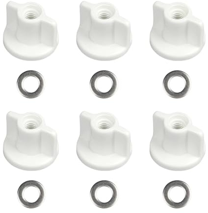 6 Pack Toilet Seat Bottom Fixings Kit - Plastic Wing Nuts & Metal Washers | Universal Replacement Toilet Seat Hinge Fittings (For Bottom Fixing Installation)