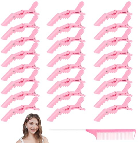 24 Stück Haarspangen, Haarklammern Rosa, Abteilklammern Krokodil HaarKlammern, Professionelle Combi-Clip Haarclips für Salon Friseur die Meisten Frisuren