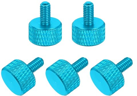 QUARKZMAN 5 tornillos moleteados de cabeza plana M4 x 10 mm, de aleación de aluminio macizo, totalmente roscados, para carcasas de ordenador y tarjetas gráficas, color azul lago.