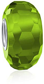 Cuentas Separadoras De Vidrio De Murano Facetado Verde Lima Sólido Translúcido Con Núcleo De Plata Esterlina .925 Compatible Con Pulsera De Encanto Europea Para Mujeres Y Adolescentes