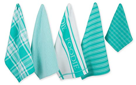 DII Everyday Collection Foodie Küchen-Set, Geschirrtuch und Putzlappen, Blaugrün, 5-teilig