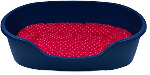 adena Hundekorb 92 x 61 cm blau + Kissen Tupfen rot