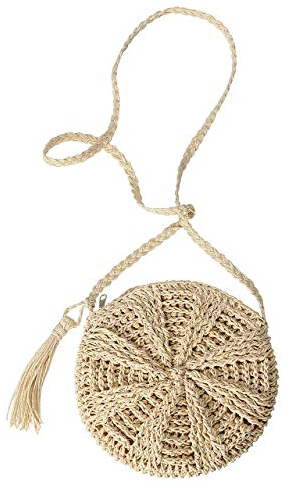CHIC DIARY Runde Kleine Strohtasche Damen Basttasche Umhängetasche Schultertasche Strandtasche Sommer Korbtasche Crossbody Bag