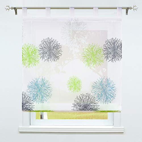 SCHOAL Raffrollo mit Schlaufen Transparente Raffgardine Voile Schlaufenrollo Modern Bändchenrollo 1 Stück BxH 100x150cm Grün