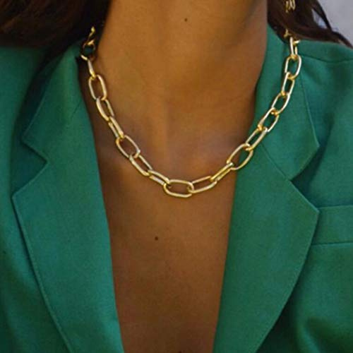TseenYi Punk Chunky Necklace Gold Paperclip Necklace Choker Oval Link Chain Necklaces Adjustable Necklace Jewelry for Women and Girls (Gold)