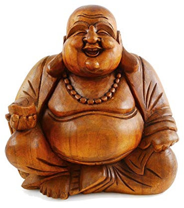 Coco Papaya Statue Bouddha Chinois Rieur en Bois sculpté Main 30cm