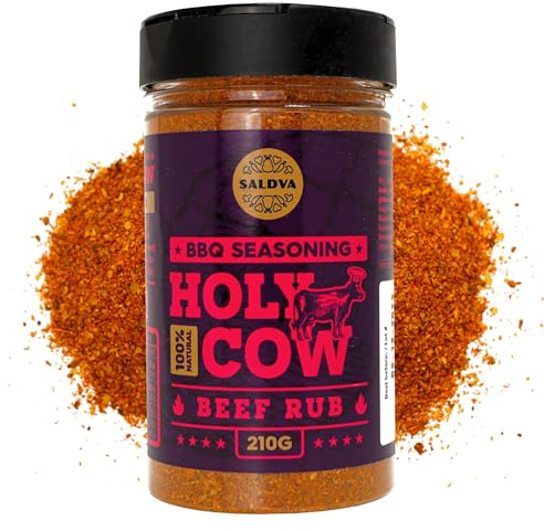 Holy Cow BBQ Beef Rub - 100% Natural BBQ Seasoning - Packs Amazing Flavour Into Any Cut Of Beef For Wonderful BBQ And Grill Dishes - Perfectly Balanced Blend Of Spices - Large Jar (210g)