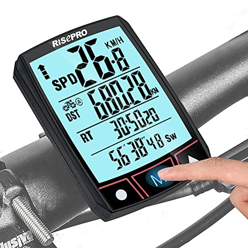Ciclocomputer wireless, tachimetro per bicicletta e contachilometri RISEPRO Touchscreen impermeabile senza fili con display LCD retroilluminato