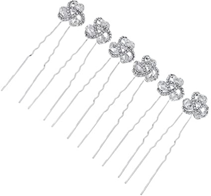 6 Piezas de Horquillas para El Pelo de Novia de Boda con Diamantes de Imitación Horquillas de Cristal Vintage en Forma de U Accesorios para El Cabello para Damas de Honor de Plata