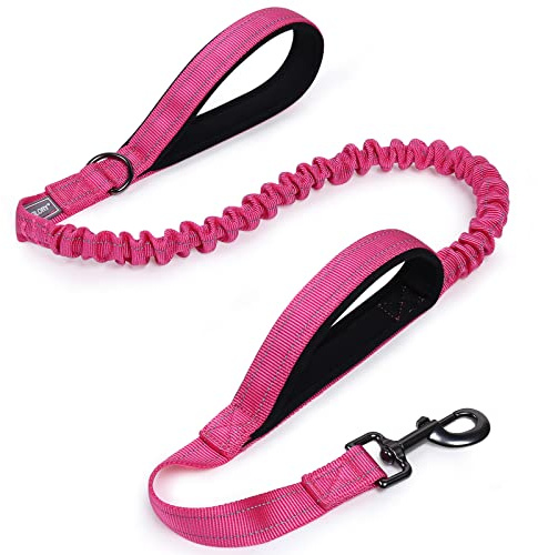 VIVAGLORY Laisse Bungee Haute Résistance pour Chien, Laisse de Formation Réfléchissante sans Traction avec Poignée de Trafic pour Chiens Moyens et Grands, Tailles Ajustables, Rose