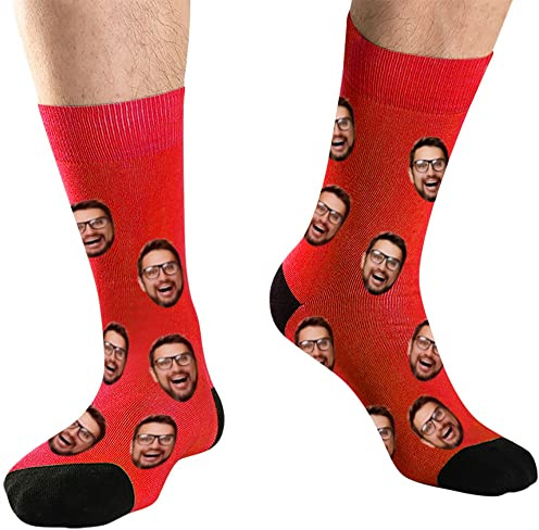 DEVFISH Calcetines faciales personalizados para hombres y mujeres, rojo, L
