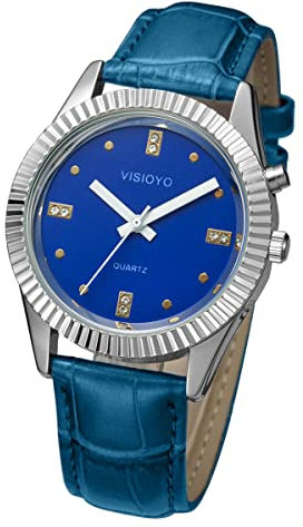 VISIONU Deutsch Sprechende Armbanduhr mit Weckerunktion, Ansage von Uhrzeit und Datum, Blau- Ziffernblatt