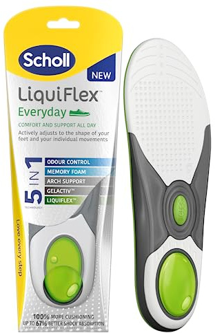 Scholl LiquiFlex Everyday Insoles for Women, 5-in-1 Supportive Insoles with Memory Foam, Arch Support, GelActiv, and Odour Control - Trim to Fit Your Walking Boot/Shoe - UK Size S (3.5-7.5), 1 Pair