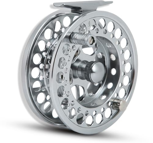 Aluminum Alloy 9/10 Fly Reel with Storage Bag, 9/10 Fishing Fly Reel 2+1 Ball Bearing 1:1 Gear Ratio Freshwater Fishing Reels with CNC Machined Aluminum Body Diameter: 100mm, Weight: 226g