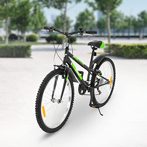 Actionbikes Kinderfahrrad Arrow - 20 24 Zoll - Kinder Fahrrad für Mädchen und Jungen - Von 6-12 Jahren - 6 Gänge - V-Brake Bremse - Schutzblech v. und h. - Fahrräder - Kinderrad (Schwarz Grün 24 Zoll)