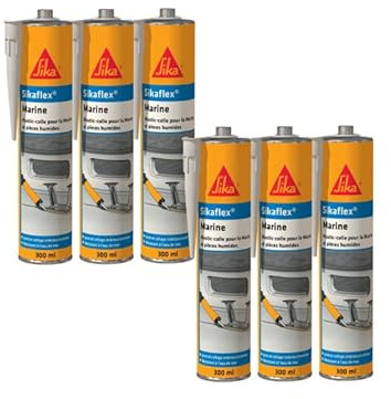 Lot de 6 colles mastic SIKA - Sikaflex Marine - Noir - 300ml