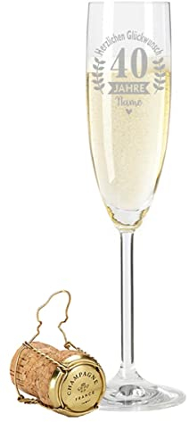 GRAVURZEILE Leonardo - Bicchiere da spumante con incisione, design con scritta Herzlichen Glückwunsch Design, nome personalizzato, bel regalo per compleanno, anniversario o anniversario, regalo per