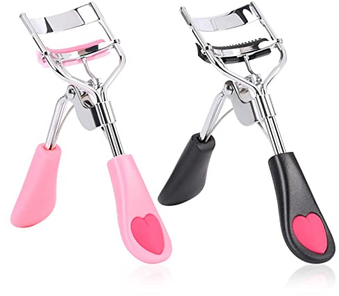Eyelash Curlers with Comb,2 Pcs Eye Lash Curler Lash Tool Built in Comb Mini Makeup Lash Separator Tool Portable False Eyelashes Accessory (Black & Pink)