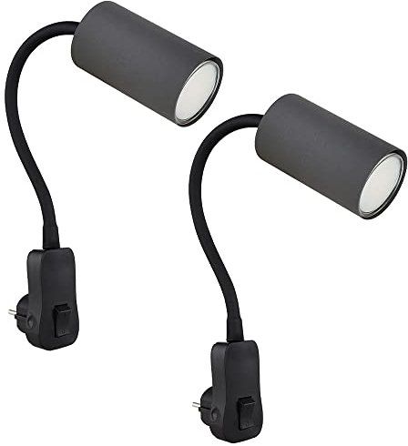 Steckdosenlampe Steckerleuchte Wohnzimmer GU10 mit Schalter Steckdosenleuchte mit schwenkbarem Spot, Schwanenhals, GU10 Fassung, LxBxH 32x5,5x43 cm, 2er Set