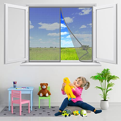 Fliegengitter Insektenschutz, 235x255 cm Fenster Rollo Insektenschutzrollo Ohne Bohren Kinderleichte Klebemontage, Grau P