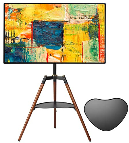 Fydeamer Tripod Easel TV Stand for 45-65 inch LED LCD Screen Flat Curved Screen, Height Adjustable Studio TV Display Stand with 140° Swivel for Bedroom