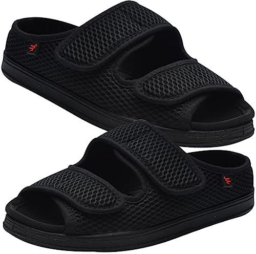 AZMAHT Chaussons OrthopéDique Homme Pantoufles diabétiques réglables Extra Larges Pantoufles Réglables en Mousse À Mémoire de Forme pour Pieds Gonflés,Noir,45