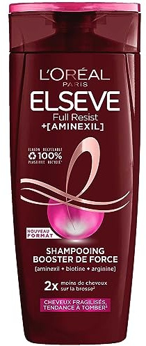 L'Oréal Paris - Shampoo Booster für geschwächtes Haar – verstärkte Längen, weniger sichtbares Kopfleder – angereichert mit Aminexil + Koffein + Arginin – Elseve Full Resist – 300 ml