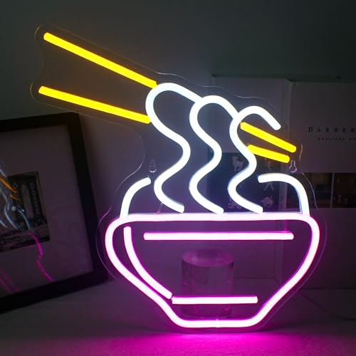 Horseneon Ramen Neon Schild,Rosa Cartoon Nudel Led Neon Sign Nudeln Leuchtreklame für Wand,Bunt Neon Licht für Nudel Restaurant Kneipe Heimclub Ladenschild Dekor