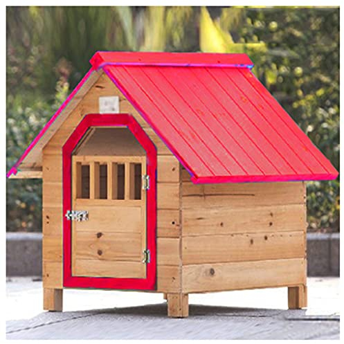 Hundehütte im Freien, Hundehütte aus Holz, große Zwingervilla, wetterfeste Hundehütte, geeignet für den Garten im Freien (Red 45×56×48cm)