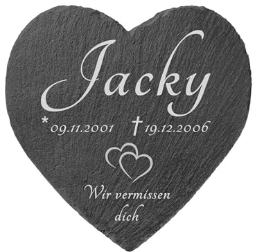 kultdog Schiefer Herz Grabstein mit Gravur - Gedenkstein für Mensch, Hund, Katze, Haustiere - Tiergrabstein mit Wunschtext - Grabschmuck für Urnen - Gedenktafel personalisiert - Herzsymbol