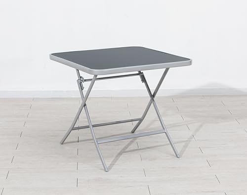 Gardissimo Hochwertiger Klapptisch Garda Silber 80, mit Sicherheitsarretierung, Riffleglas und einfachem Klappmechanismus, 80 x 80 cm
