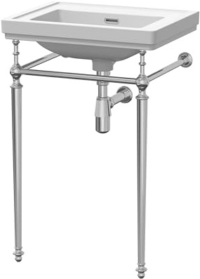 nuie CLB512 Carlton Traditional Bathroom 0 Tap Hole Fireclay Basin Stand and Bottle Trap, 861 x 531 x 406mm, White/Chrome