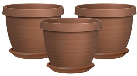Scheurich 3er Set Blumentöpfe Country Star mit Untersetzern aus Kunststoff, Terracotta, Ø 39 cm, H 30 cm