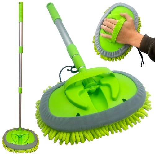 Car Cleaning Brush Microfibre Mop Telescopic Car Wash Brush with Extendable Handle & Scratch Free Head Washing Kit - Suitable for Cleaning Cars, Caravans, Van, Truck, Boat etc.