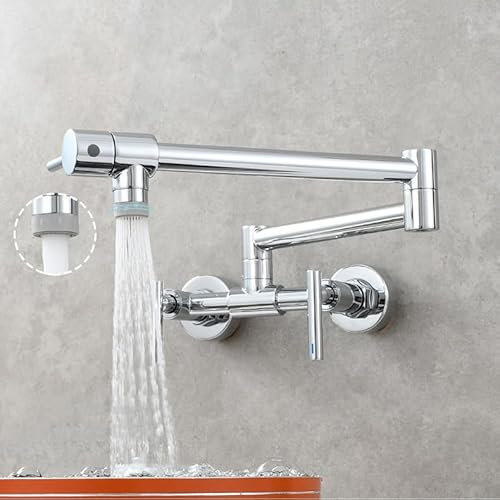 KüChenarmatur Wandmontage Kurz Faltbar Wasserhahn SpüLe KüChe SpüLtischarmatur Wandmontage 360° Drehbar Komplett Aus Kupfer Chrom