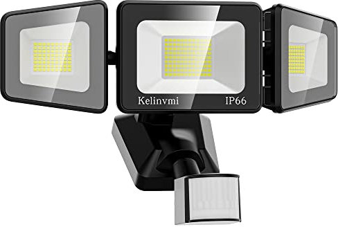 kelinvmi Projecteur LED 120 W avec détecteur de mouvement extérieur 12000 lm avec détecteur de mouvement, 4500 K Warmweiß IP66, éclairage de sécurité extérieur pour jardin, garage, maison, cour