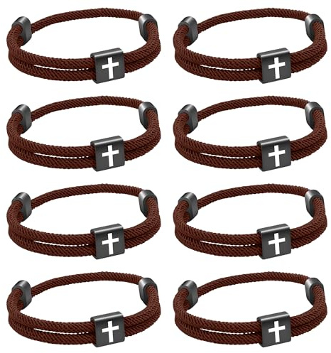 8 Stück christliches Jesus Kreuzarmband aus geflochtener Kordel für Männer und Frauen, maritimes Surf-Strandarmband-Geschenkset für Sportler, handgefertigtes gewebtes Armband mit verstellbarem