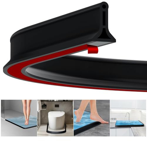 Fentar Barriera per Pavimento della Stanza Umida, 2 m, Paraspruzzi Autoadesiva in Gomma per Doccia, Striscia Flessibile per Soglia (Nero)