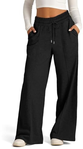 EIRUKON Pantalon Chandal Mujer Anchos Pantalon Deporte de Jogger Pantalones Elásticos de Cintura Alta con Cordón y Bolsillos Suaves Ligeros Pantalón,Negro,S